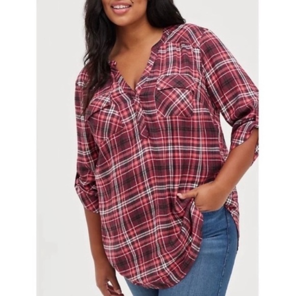 Torrid Harper Brushed Rayon Plaid Flannel Top - Picture 1 of 7